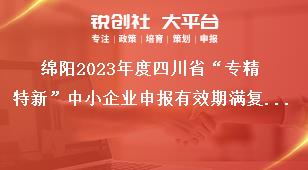 綿陽(yáng)2023年度四川省“專精特新”中小企業(yè)申報(bào)有效期滿復(fù)核獎(jiǎng)補(bǔ)政策